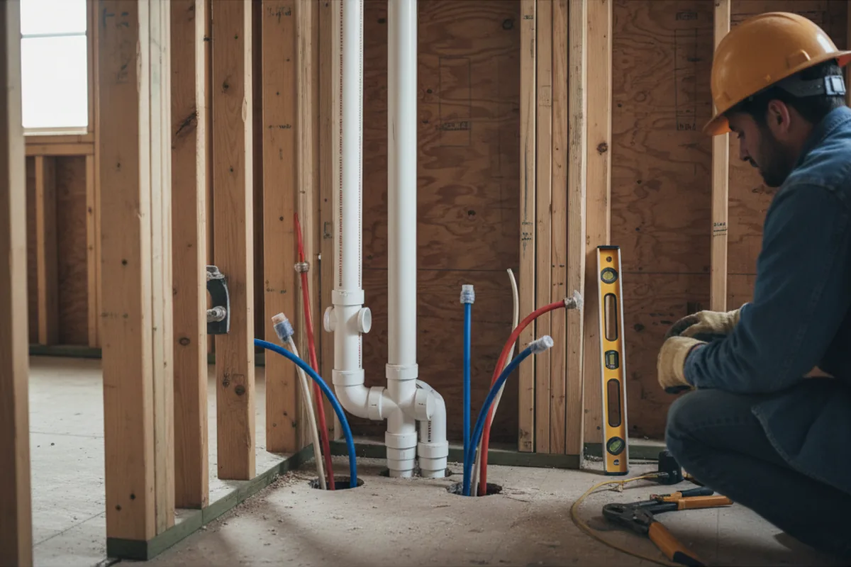 Drain and supply rough-in during Sump Pump Repair in Morganton
